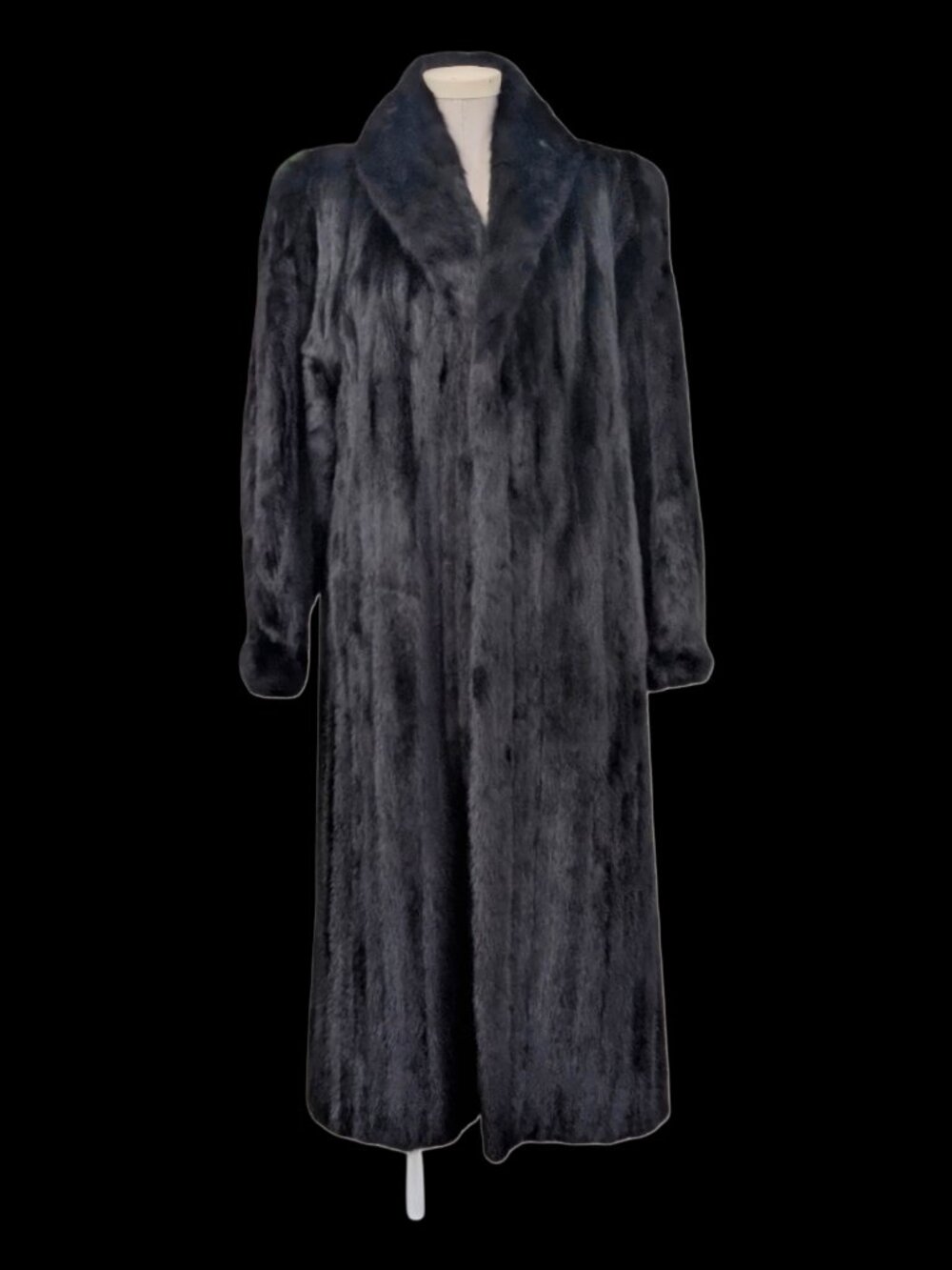 SAKOWITZ FURS Full Length Black Mink Coat Shawl Collar Luxury Fur XL